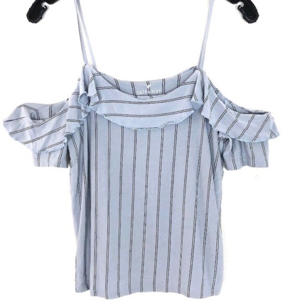 AE Light Blue Striped Off the Shoulder Top Size M